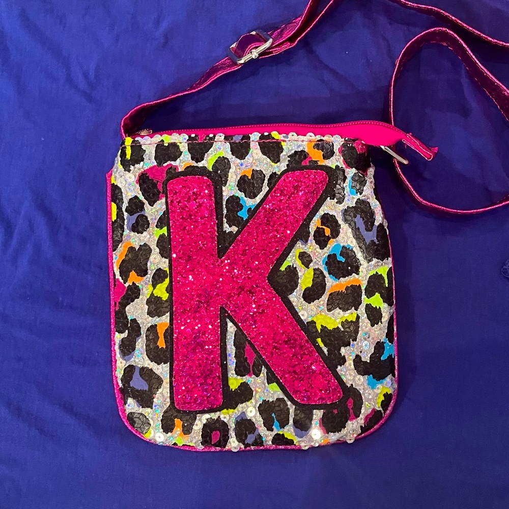 Justice sparkly Sequin K adjustable bag ❤️